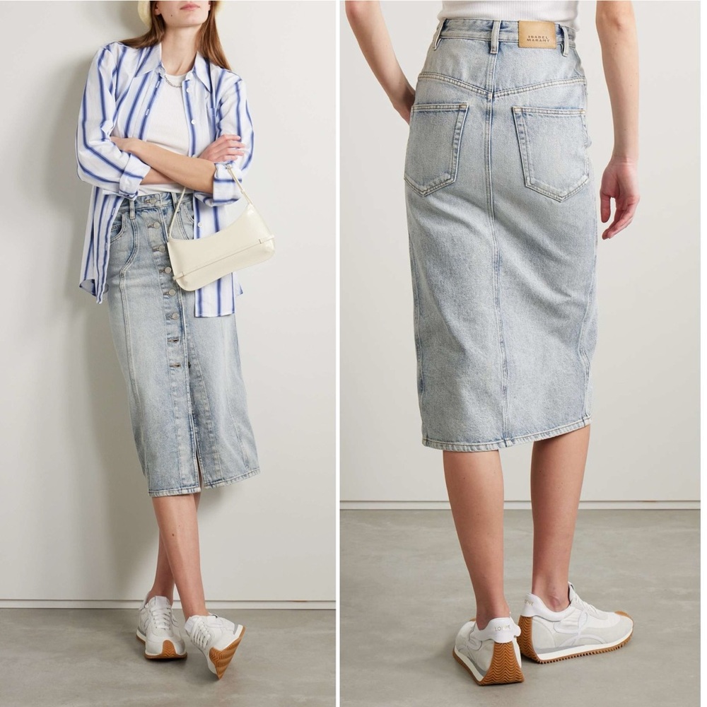 NWT ISABEL MARANT ETOILE Blue Vandy Denim Midi Skirt size FR 34 - US XS